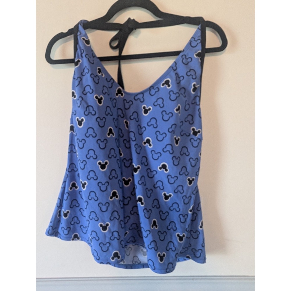 Walt Disney Mickey Mouse Tankini Swim Top Womens 2X Blue Halter Silhouette Cups